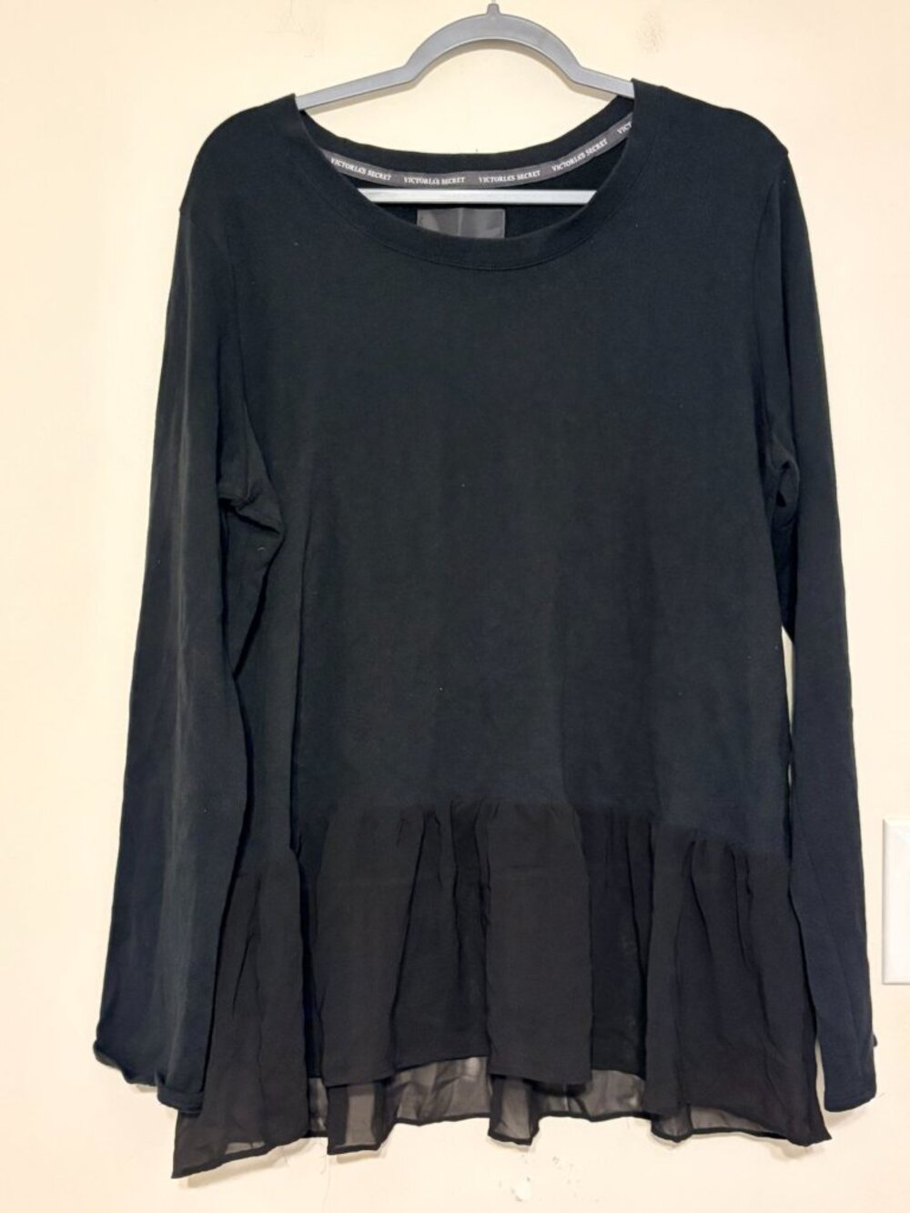 Victoria's Secret Black Lace Bottom Round Neck Oversized Sweatshirt Size XL